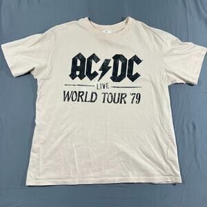 H&M T Shirt Mens Small Beige Cotton Graphic AC/DC Live World Tour '79 Print
